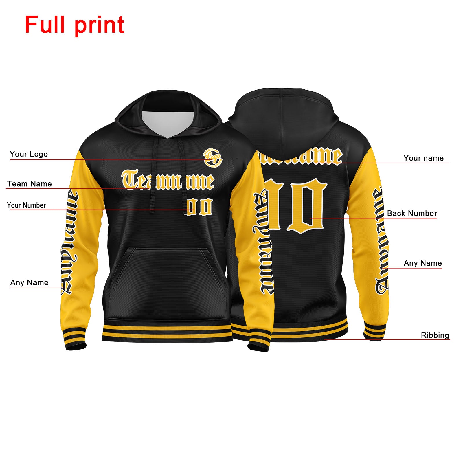 Custom Yellow Black Sweatshirt Hoodie For Men Women Girl Boy Print Your Logo Name Number enthsush