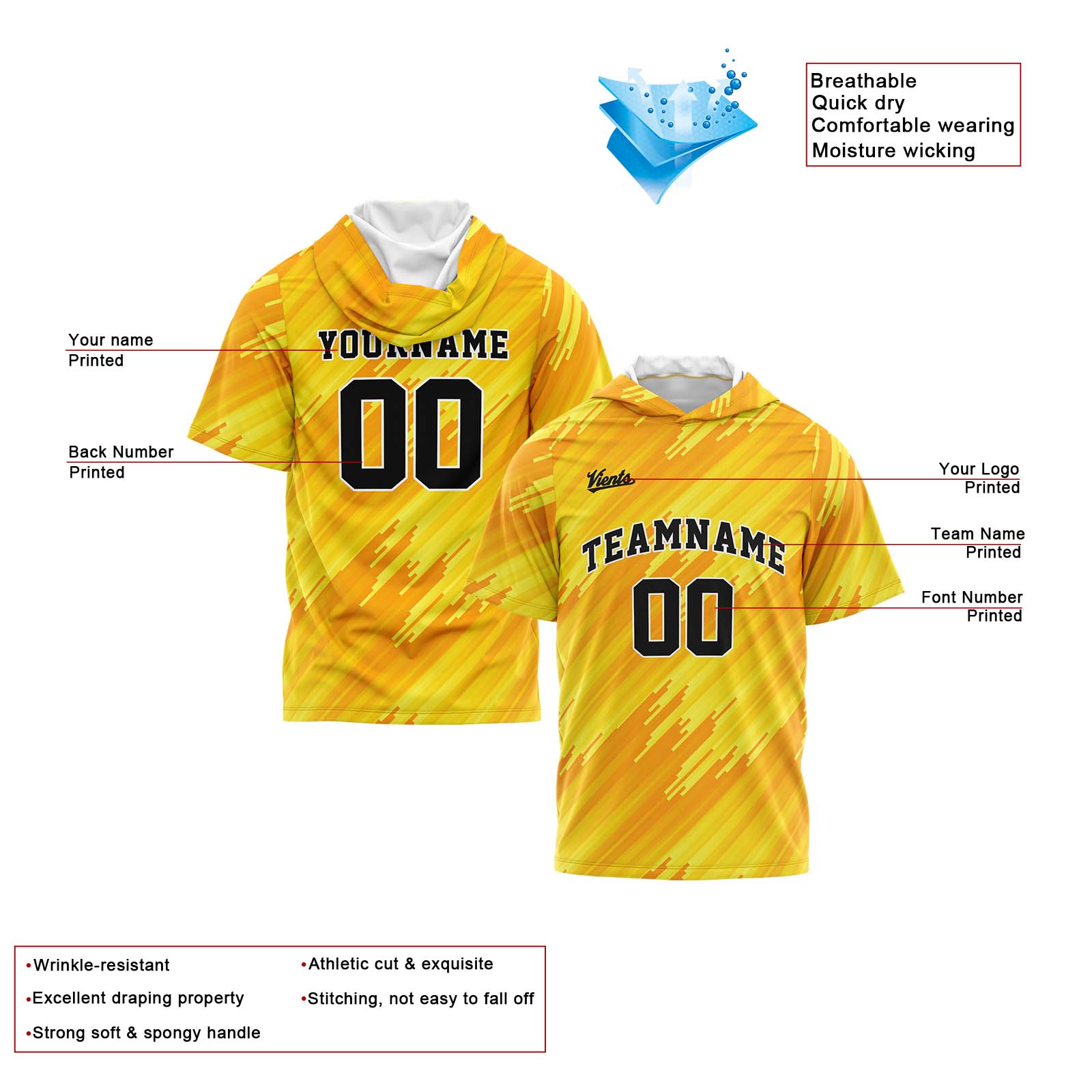 Custom Yellow Sleeve Hoodies for Men Women Shirts with Hoods Printed Name Logo enthsush