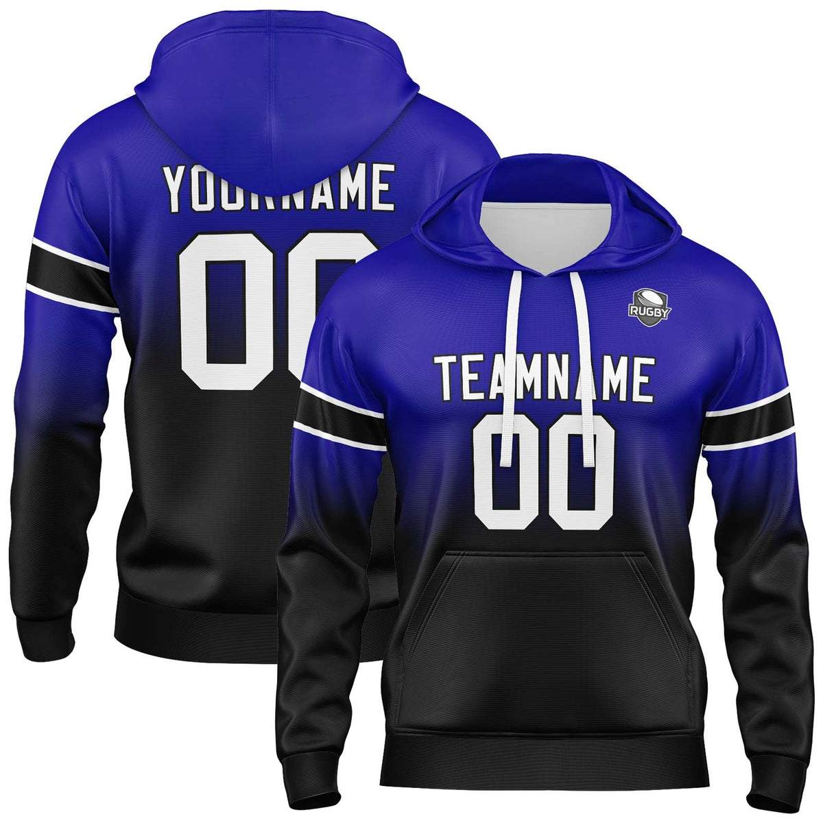 Custom Gradient Hoodie For Man Woman Girl Boy Print Your Logo Name Number Royal&Black enthsush