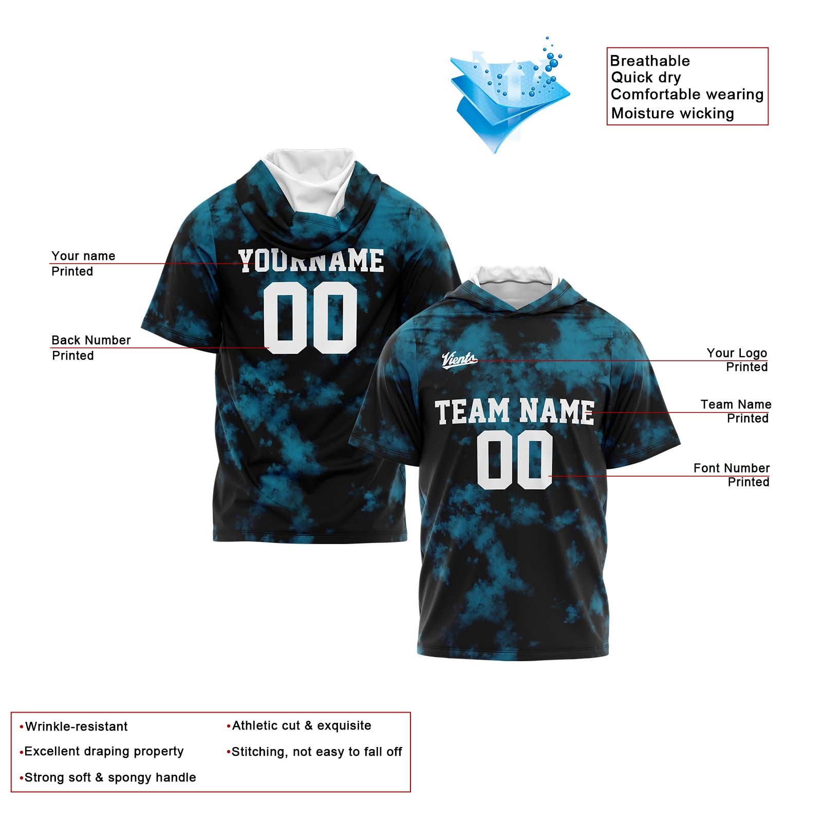 Custom Black Aqua Sleeve Hoodies for Men Women Shirts with Hoods Printed Name Logo enthsush