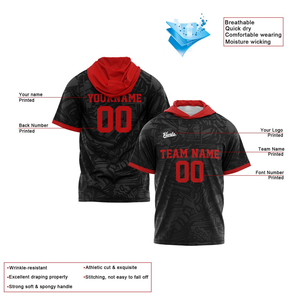 Custom Black Red Sleeve Hoodies for Men Women Shirts with Hoods Printed Name Logo enthsush