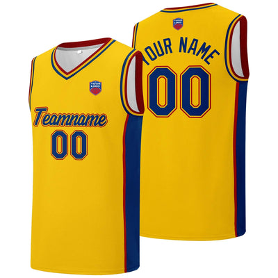 Custom basketball jersey shorts for men and women. Embroidered and printed name, number and logo Yellow enthsush
