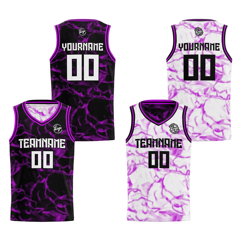 Custom Black Purple Reversible Basketball Suit for Adults and Kids Personalized Jersey