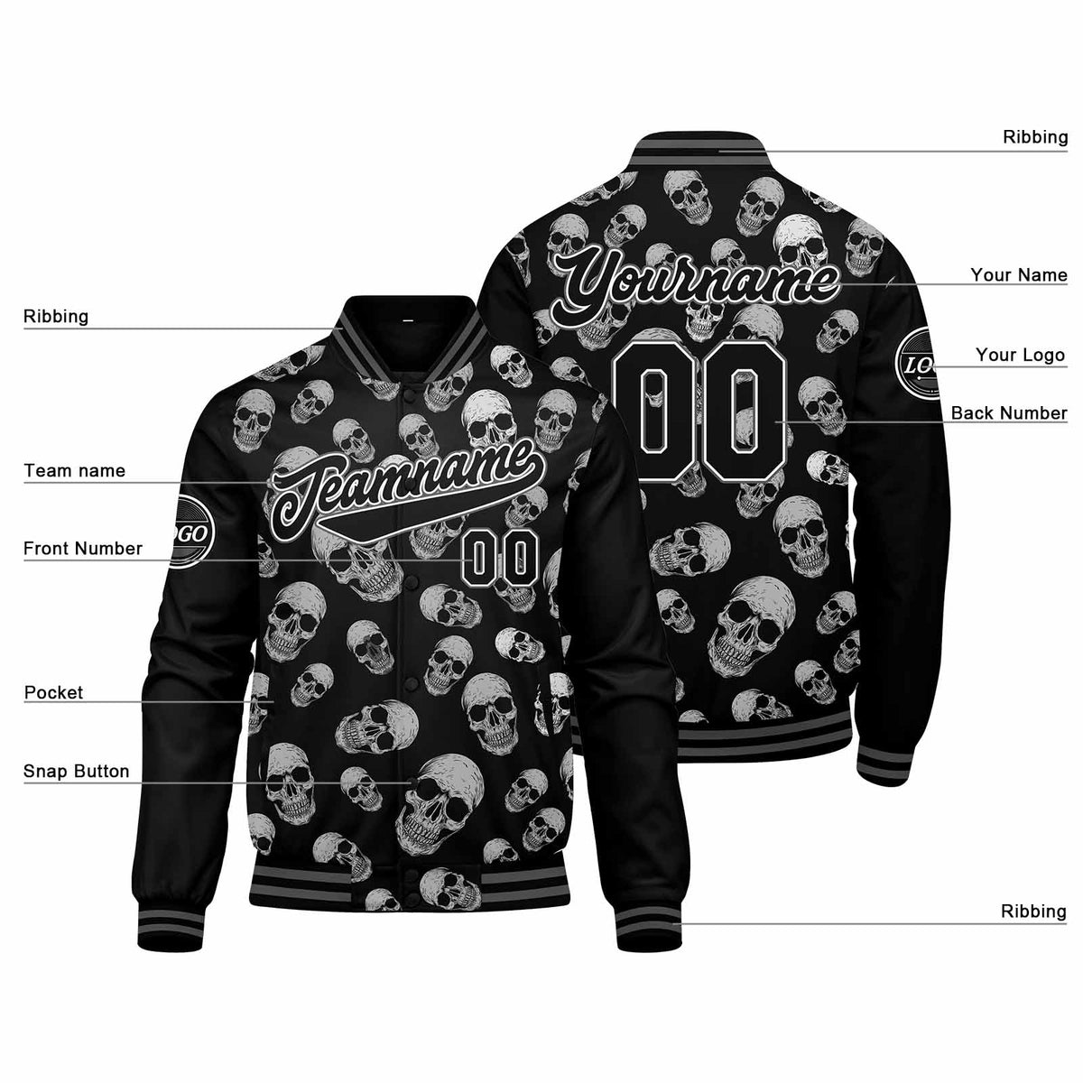 Custom Varsity Jacket Letterman jacket for Men, Women and Youth Grey enthsush