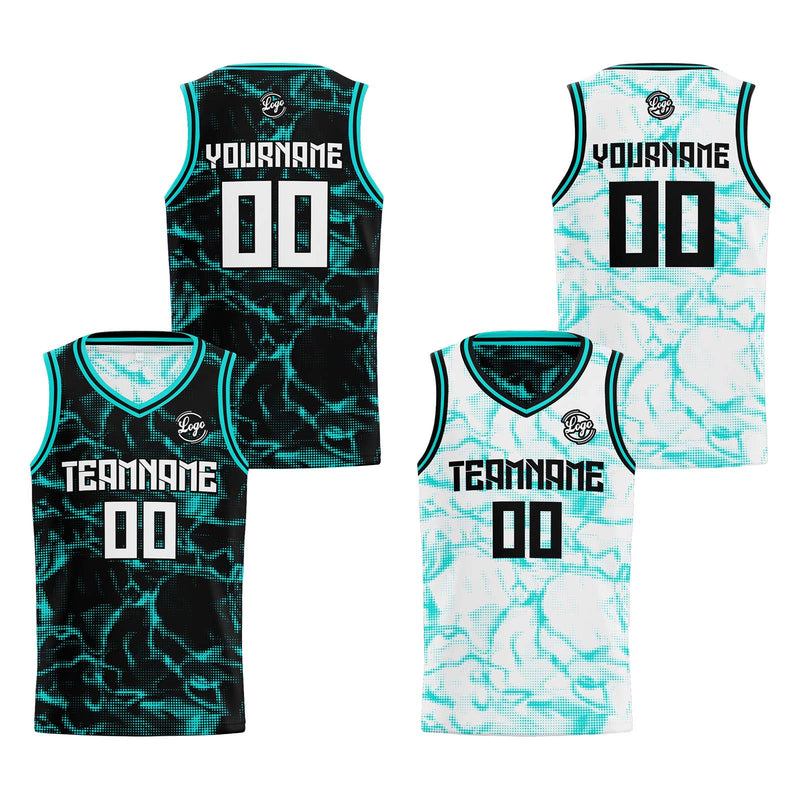 Custom Black Teal Reversible Basketball Suit for Adults and Kids Personalized Jersey