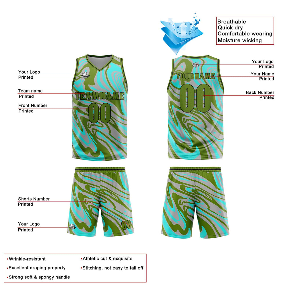 Custom Fluid Green Grey Basketball Jersey Uniform Suit Printed Your Logo Name Number enthsush