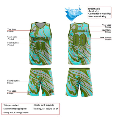 Custom Fluid Green Grey Basketball Jersey Uniform Suit Printed Your Logo Name Number enthsush