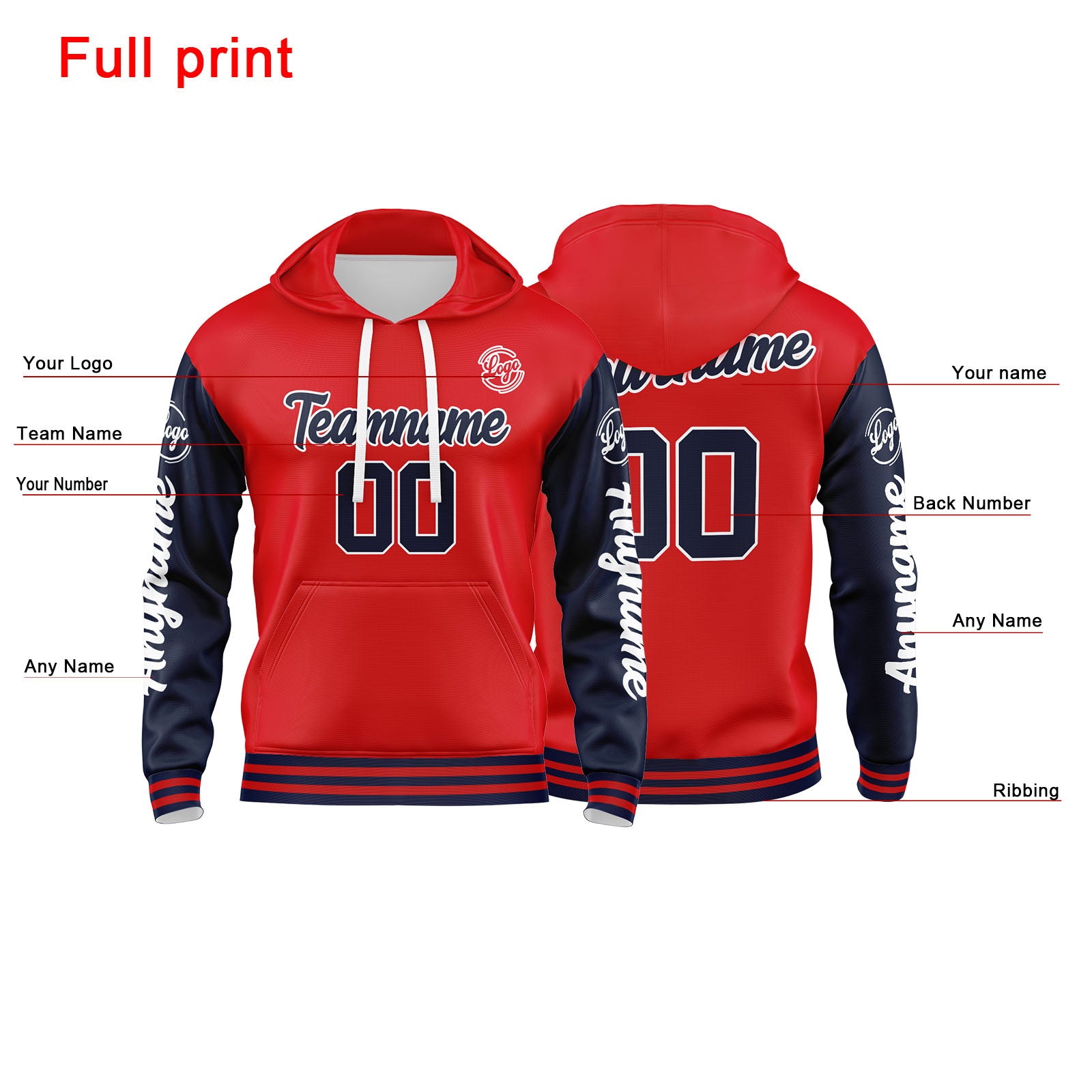 Custom Navy Red Sweatshirt Hoodie For Men Women Girl Boy Print Your Logo Name Number enthsush