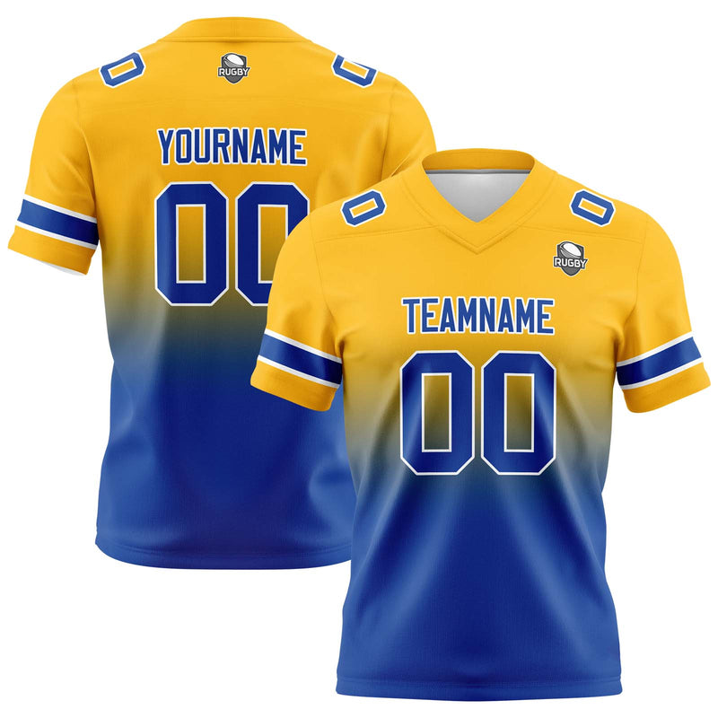 Custom Yellow&Blue Gradient Football Jersey Personalized Football Shirts for Men Women  Printed Team Name Number Logo