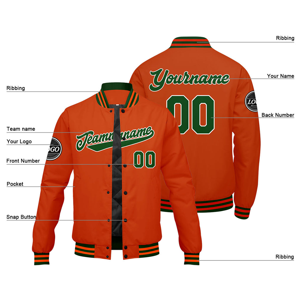 Custom Varsity Jacket Letterman jacket for Men, Women and Youth Dark Green Orange enthsush