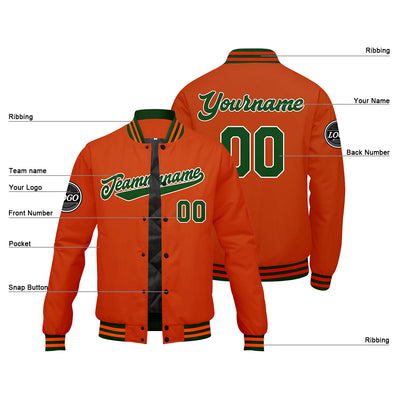 Custom Varsity Jacket Letterman jacket for Men, Women and Youth Dark Green Orange enthsush