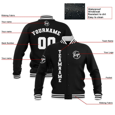 Custom Black White Waterproof Varsity Jackets Personalized Stitched Name Number Logo to Letterman Jackets enthsush