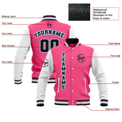 Custom Pink White Black Waterproof Varsity Jackets Personalized Stitched Name Number Logo to Letterman Jackets enthsush