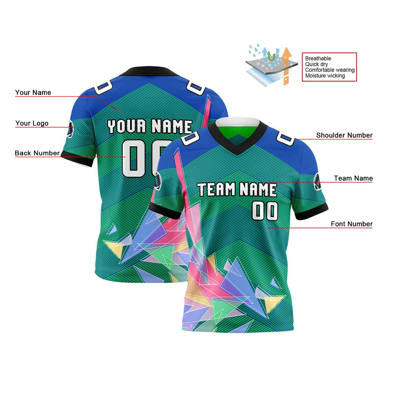 Custom Blue Green Football Jersey Personalized Gradient Football Shirts for Men Printed Team Name Number Logo