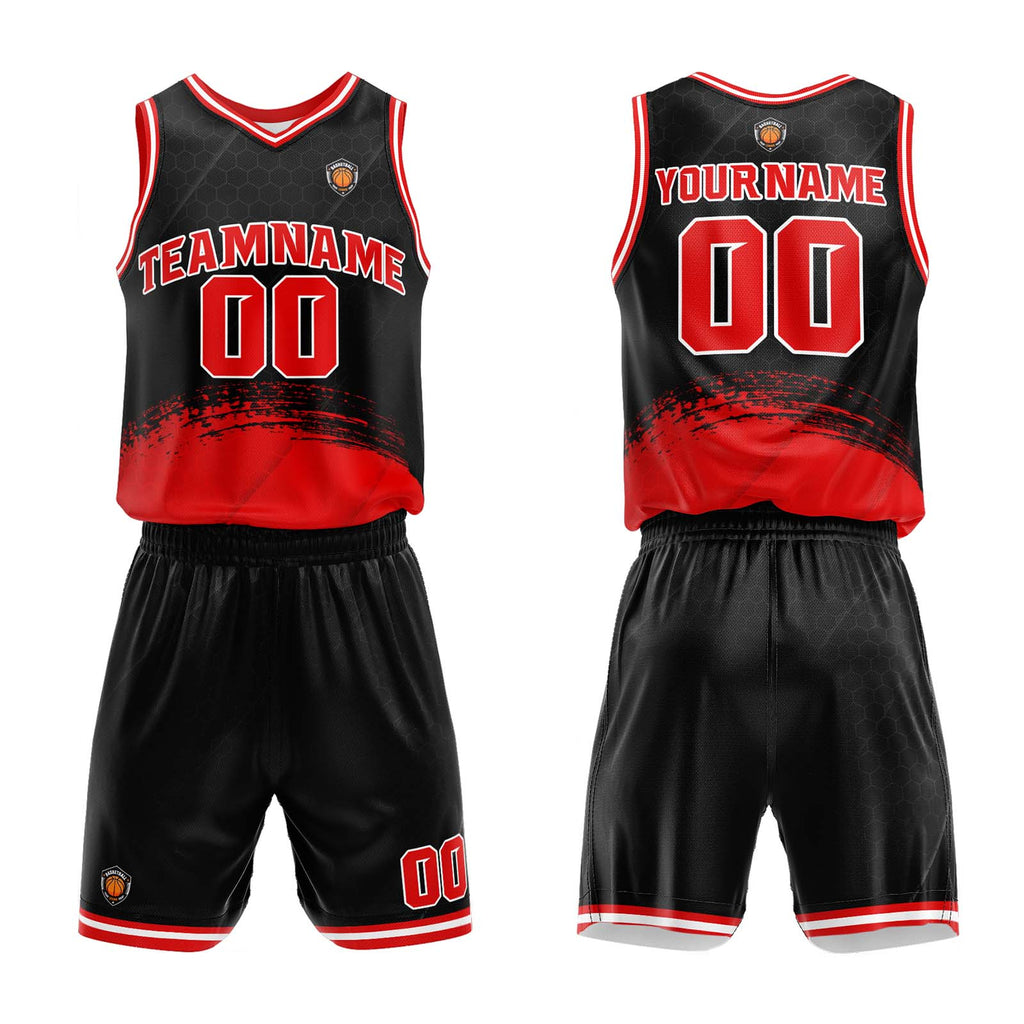 Custom Black Red Basketball Jersey Uniform Suit Printed Your Logo Name Number enthsush