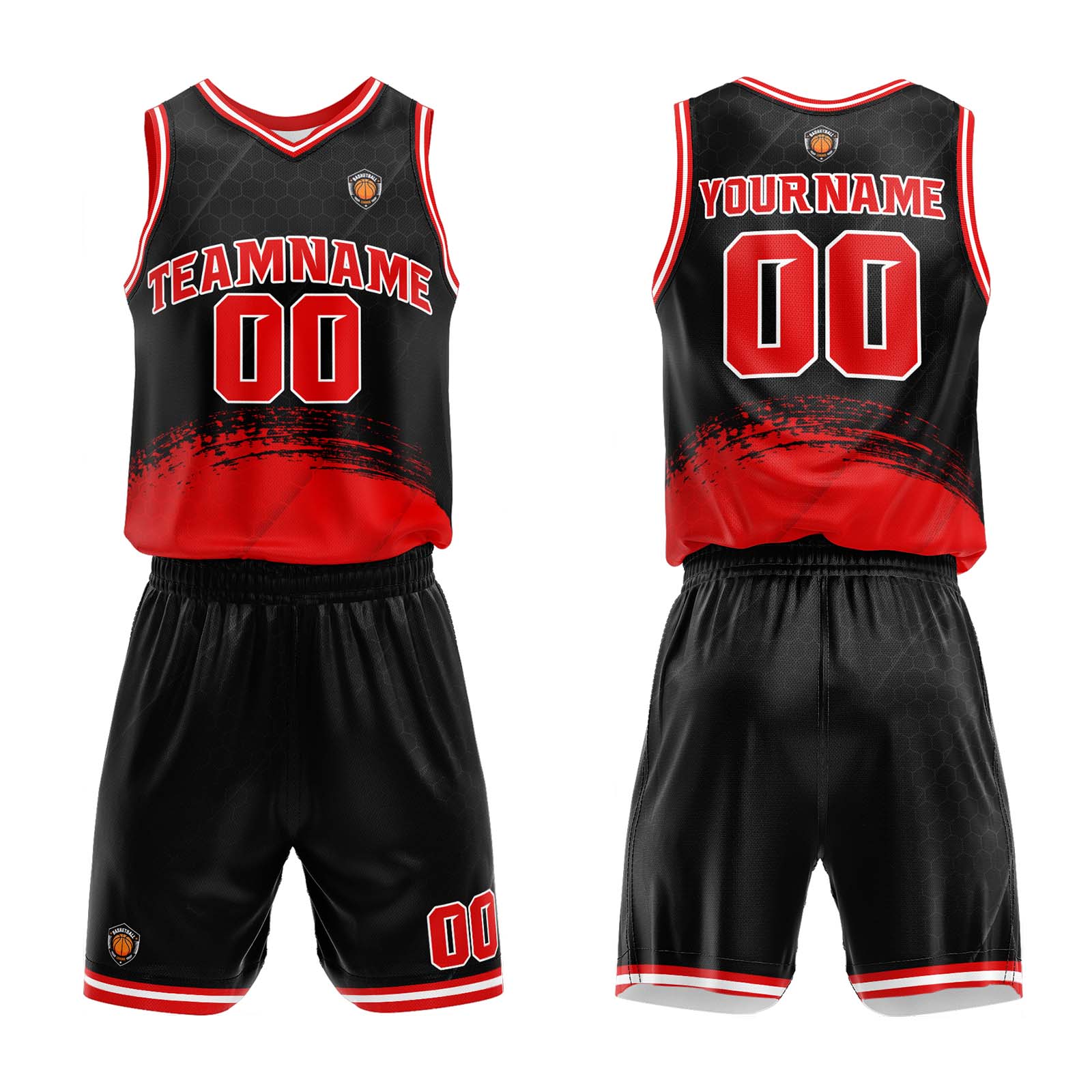 Custom Black Red Basketball Jersey Uniform Suit Printed Your Logo Name Number enthsush