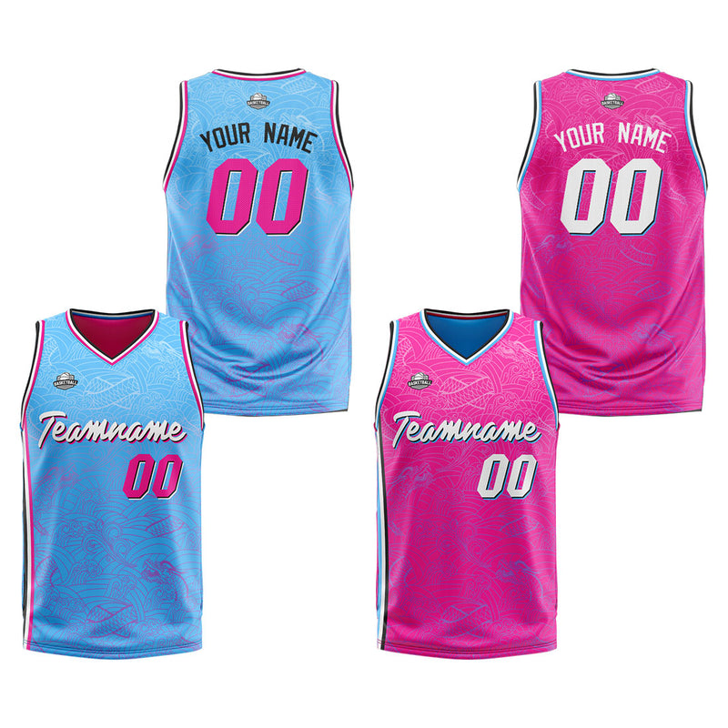 Custom Reversible Basketball Suit for Adults and Kids Personalized Jersey Light Blue-Pink