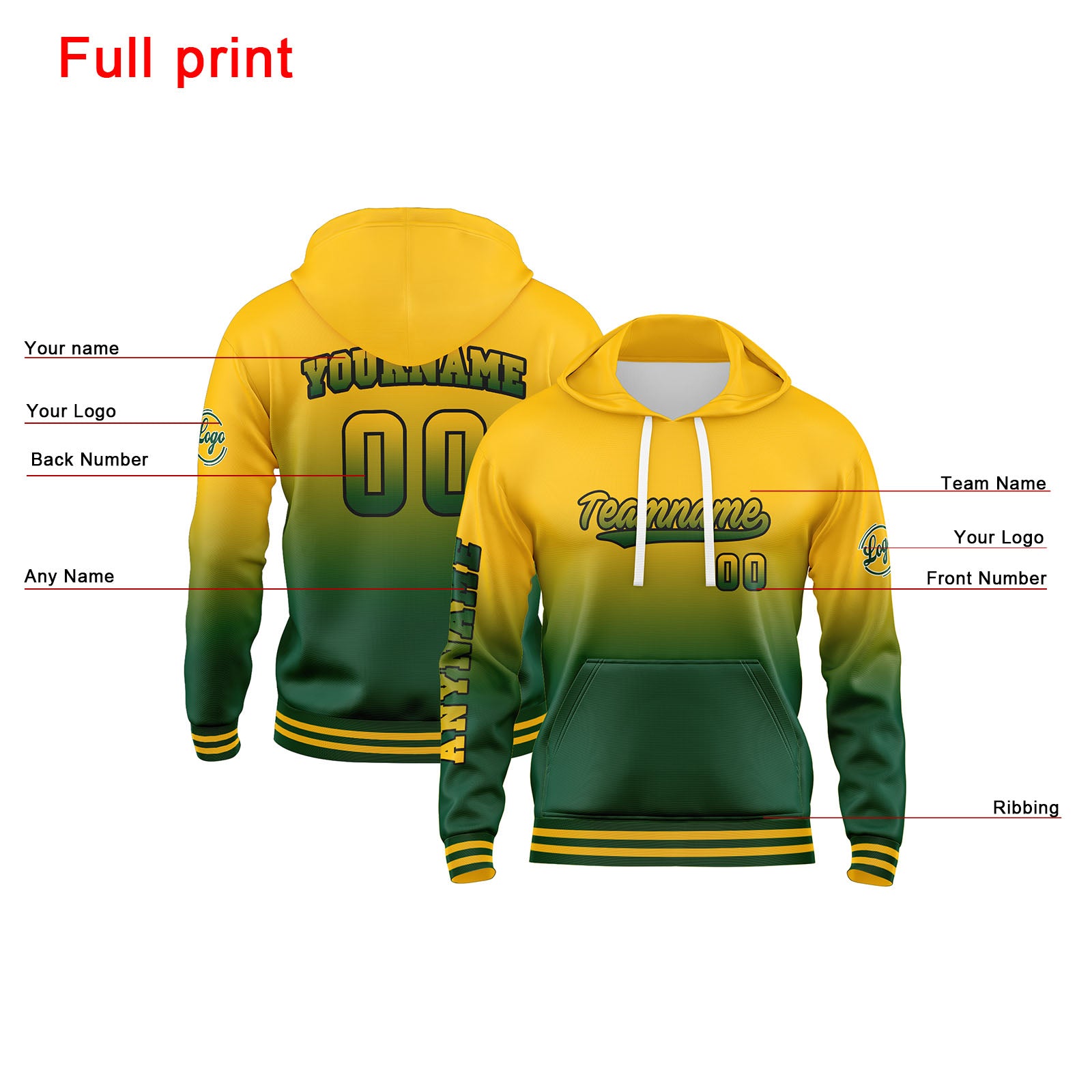 Custom Green Yellow Sweatshirt Hoodie For Men Women Girl Boy Print Your Logo Name Number enthsush