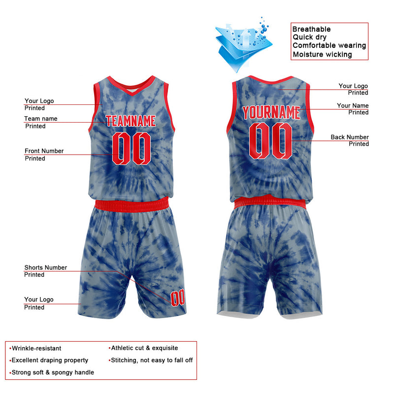 Custom Basketball Jersey Uniform Suit Printed Your Logo Name Number tie-dyed-Grey blue enthsush