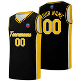 Custom basketball jersey shorts for men and women. Embroidered and printed name, number and logo Black&Yellow