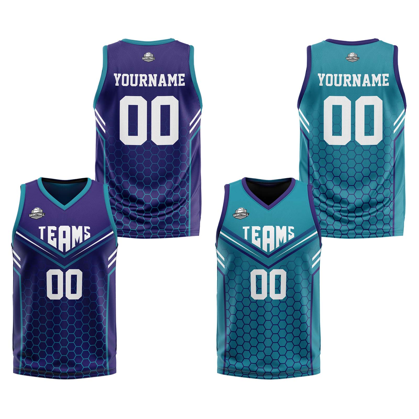 Custom Purple Teal Reversible Basketball Suit for Adults and Kids Personalized Jersey enthsush