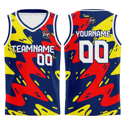 Custom Navy Red Yellow Basketball Jersey Uniform Suit Printed Your Logo Name Number enthsush