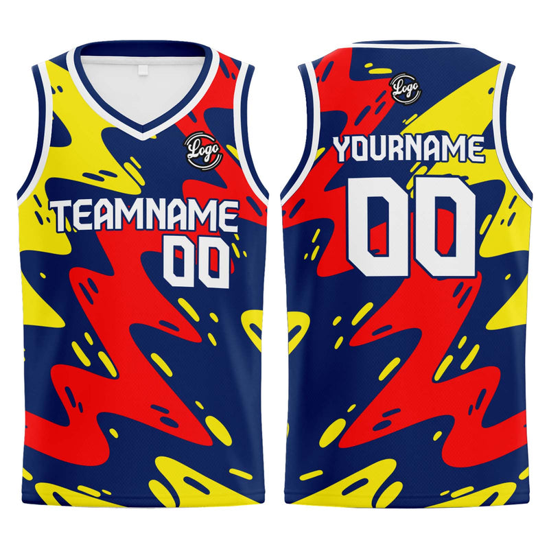 Custom Navy Red Yellow Basketball Jersey Uniform Suit Printed Your Logo Name Number