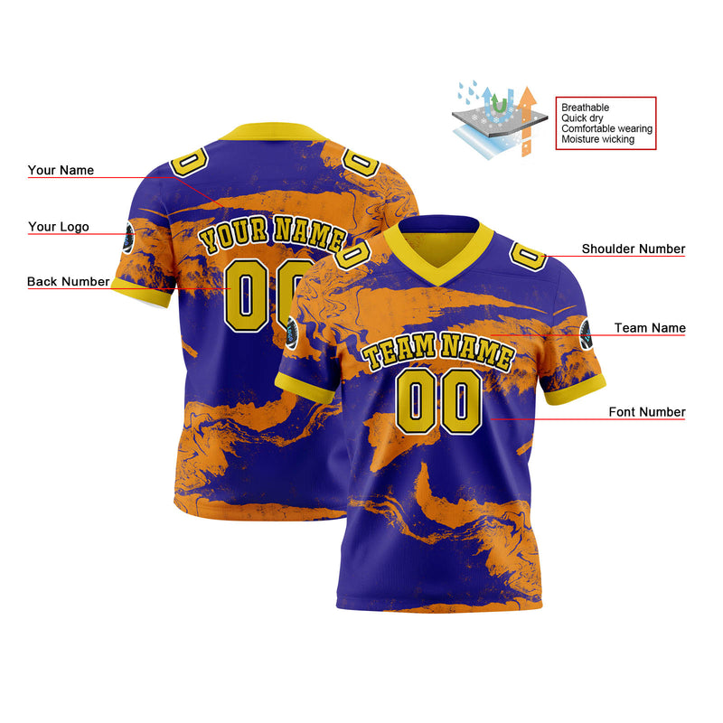 Custom Blue Orange Football Jersey Personalized Gradient Football Shirts for Men Printed Team Name Number Logo