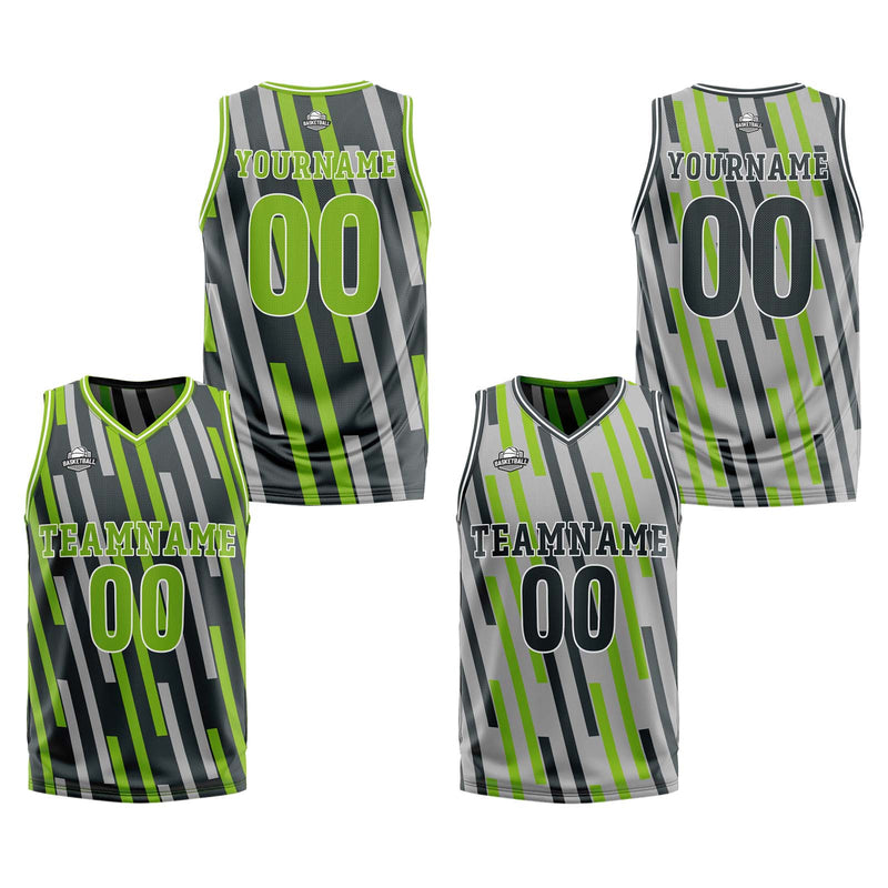 Custom Green Grey Reversible Basketball Suit for Adults and Kids Personalized Jersey