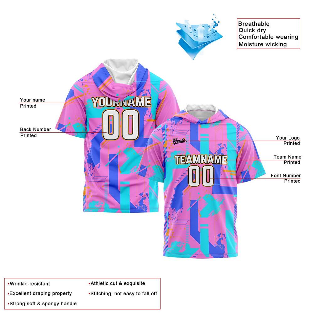Custom Pink Blue Short Sleeve Hoodies for Men Women Shirts with Hoods Printed Name Logo enthsush