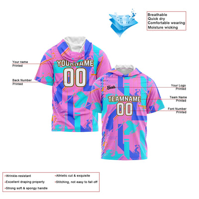 Custom Pink Blue Short Sleeve Hoodies for Men Women Shirts with Hoods Printed Name Logo enthsush