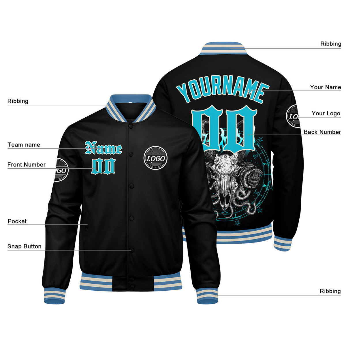 Custom Varsity Jacket Letterman jacket for Men, Women and Youth Light Blue enthsush