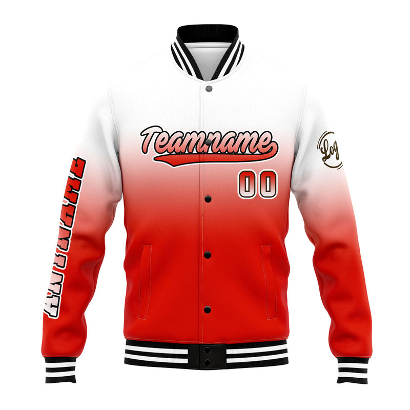 Custom Gradient Varsity Jacket Letterman jacket for Men, Women and Youth White&Red