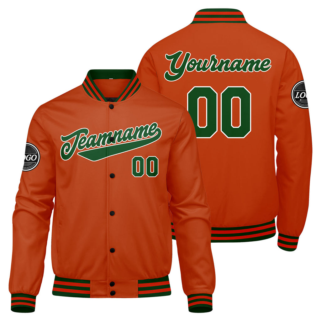 Custom Varsity Jacket Letterman jacket for Men, Women and Youth Dark Green Orange enthsush