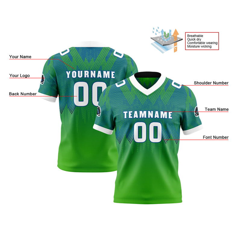Custom Blue Green Reversible Football Jersey Personalized Gradient Football Shirts for Men Printed Team Name Number Logo