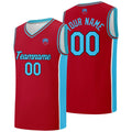 Custom basketball jersey shorts for men and women. Embroidered and printed name, number and logo Red&Light Blue enthsush