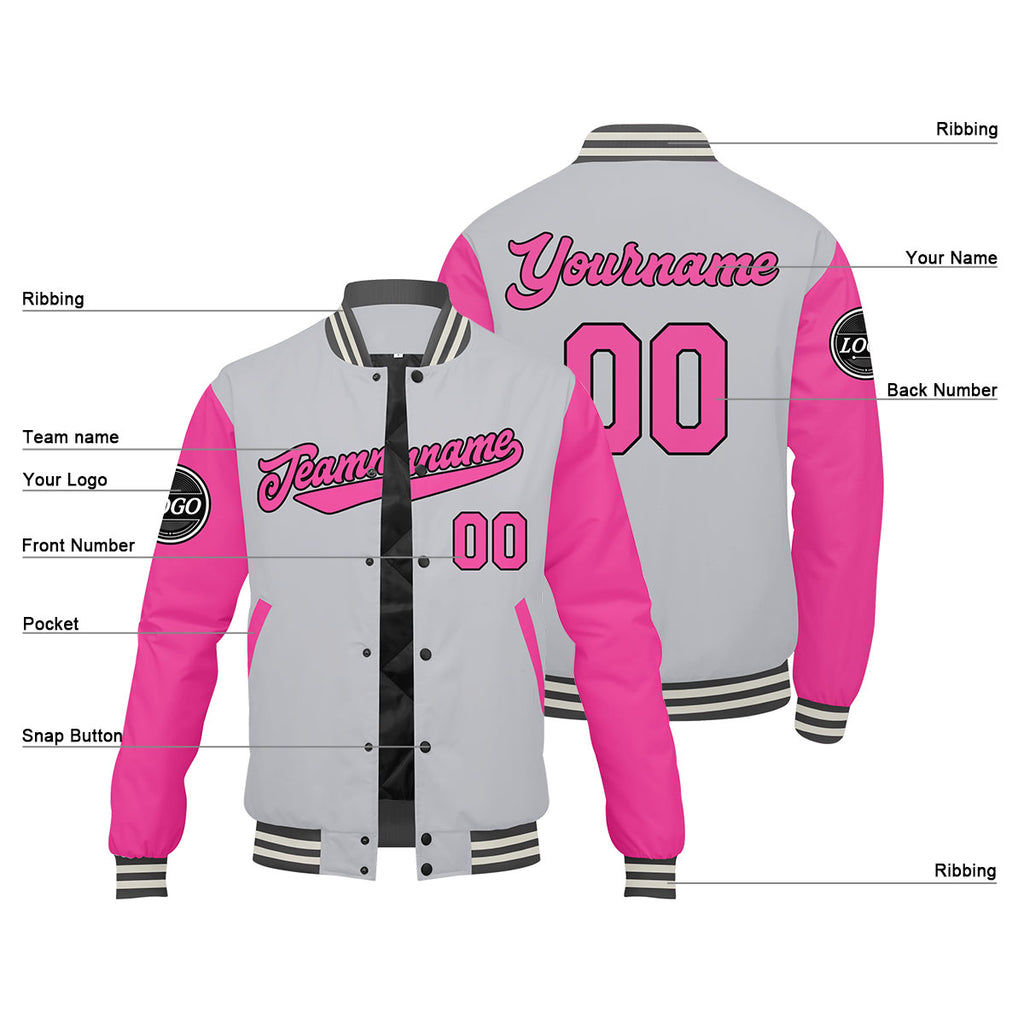 Custom Varsity Jacket Letterman jacket for Men, Women and Youth Pink enthsush