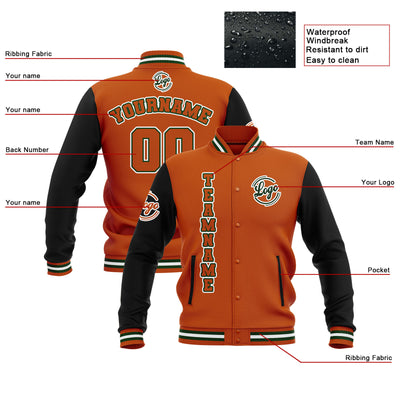 Custom Black Orange Green Waterproof Varsity Jackets Personalized Stitched Name Number Logo to Letterman Jackets enthsush