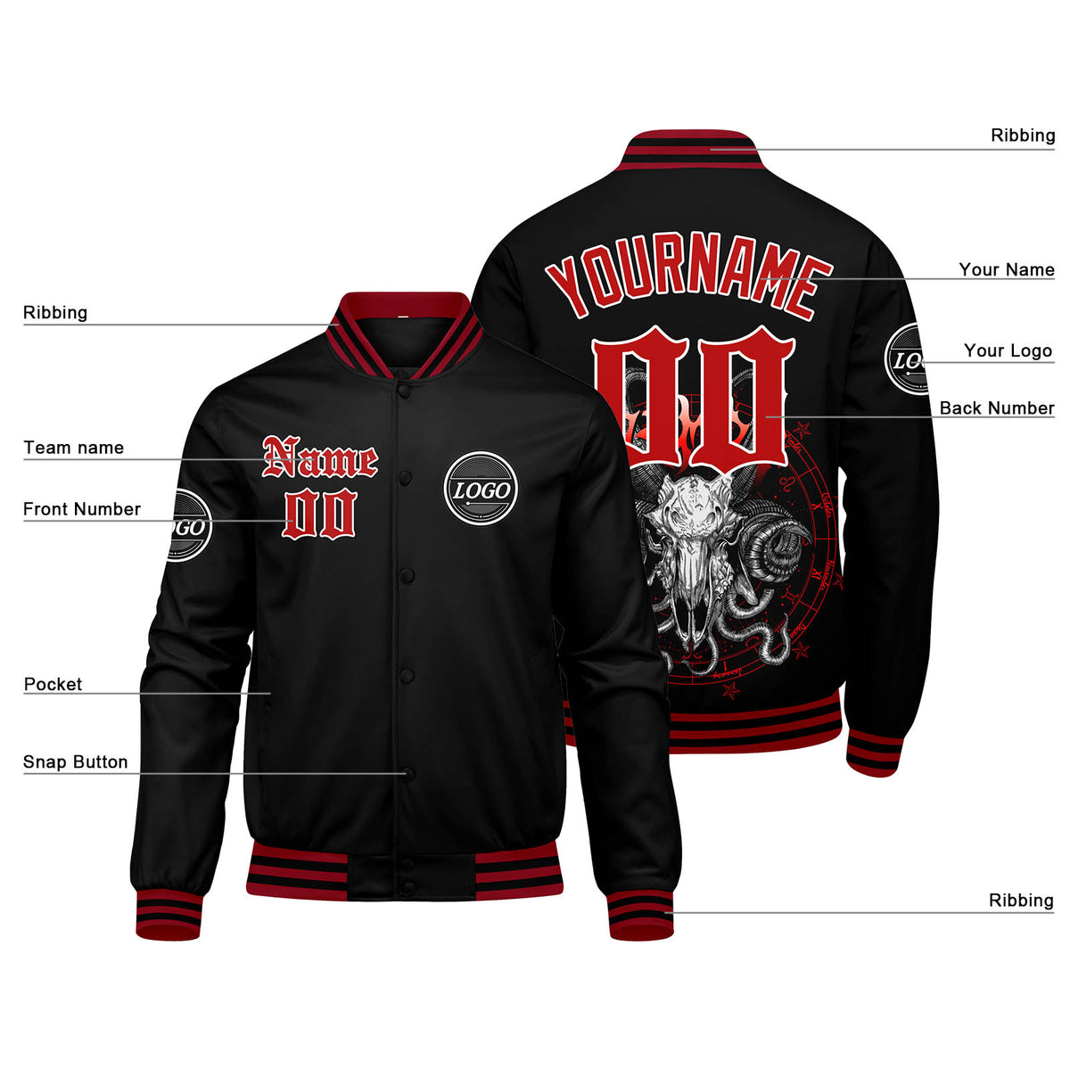 Custom Varsity Jacket Letterman jacket for Men, Women and Youth Red enthsush
