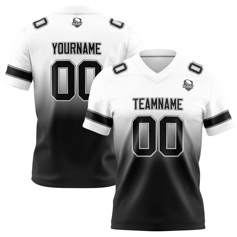 Custom White&Black Gradient Football Jersey Personalized Football Shirts for Men Women  Printed Team Name Number Logo