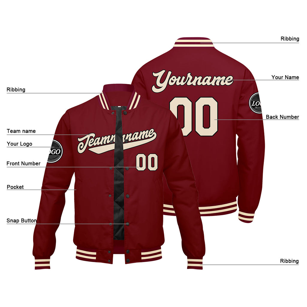 Custom Varsity Jacket Letterman jacket for Men, Women and Youth Crimson Cream enthsush