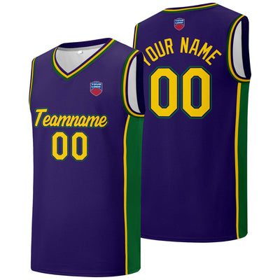 Custom basketball jersey shorts for men and women. Embroidered and printed name, number and logo Purple enthsush