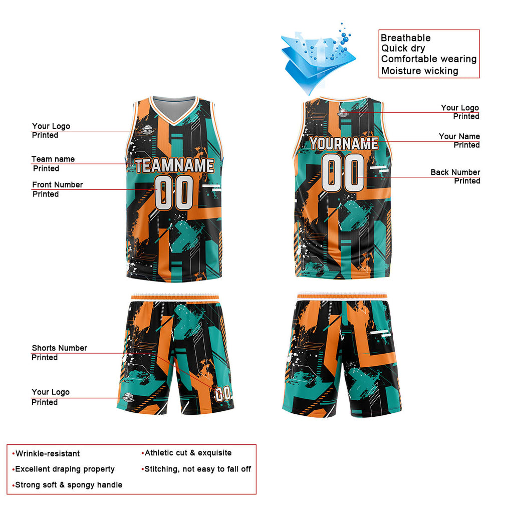Custom Aqua Orange Basketball Jersey Uniform Suit Printed Your Logo Name Number enthsush