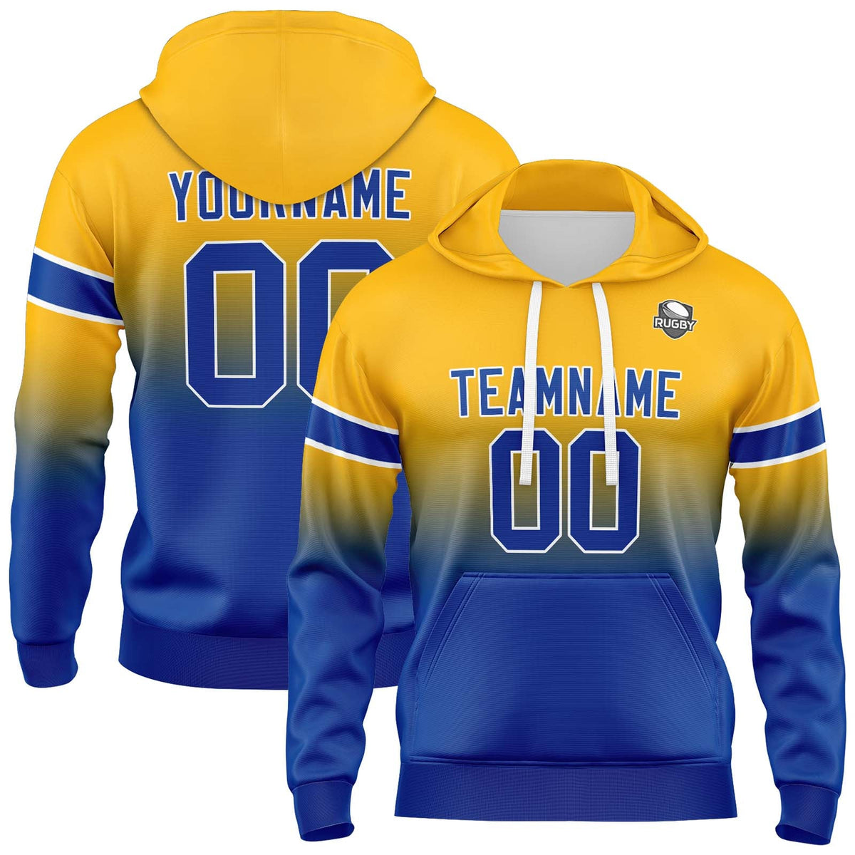 Custom Gradient Hoodie For Man Woman Girl Boy Print Your Logo Name Number Yellow&Blue enthsush