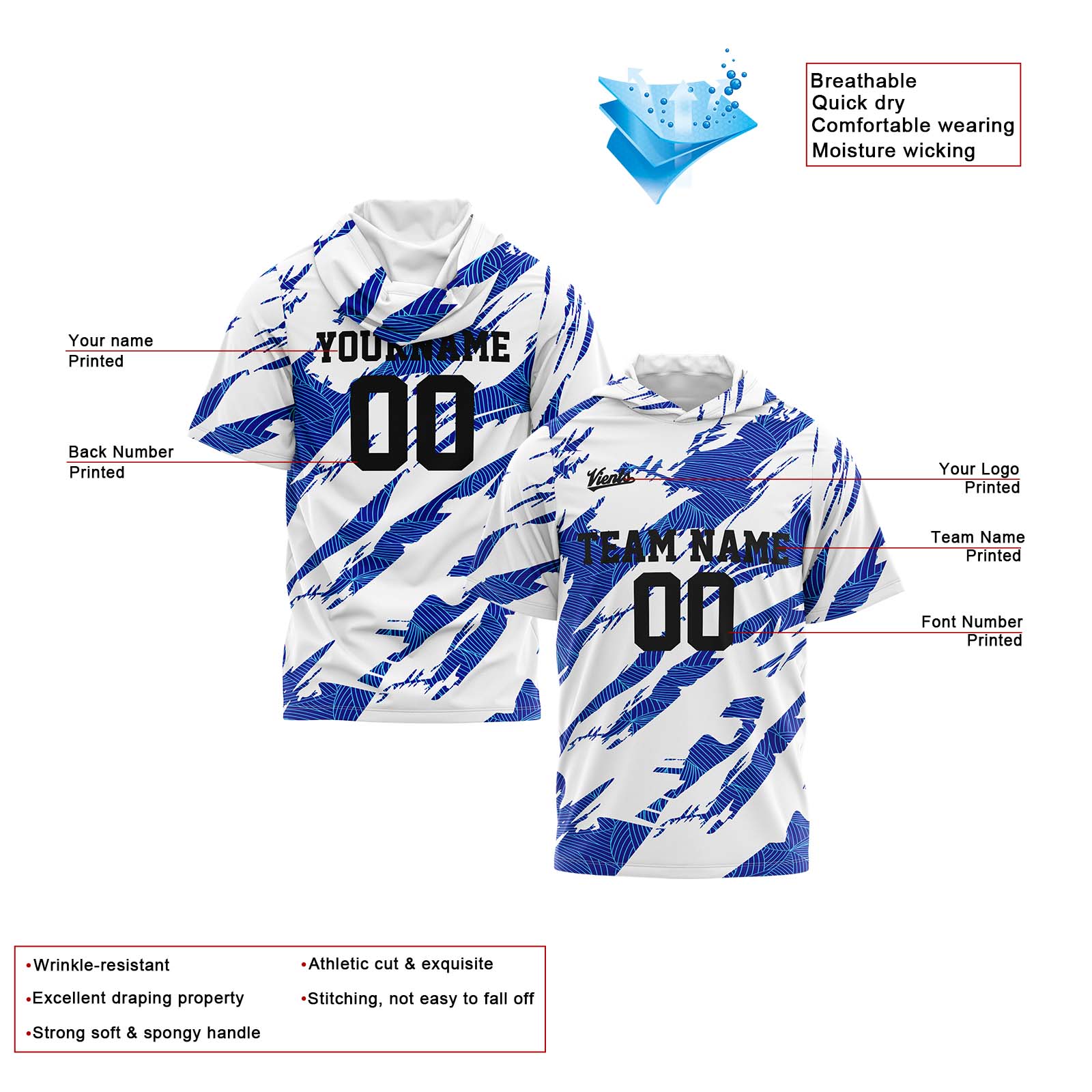 Custom White Blue Sleeve Hoodies for Men Women Shirts with Hoods Printed Name Logo enthsush