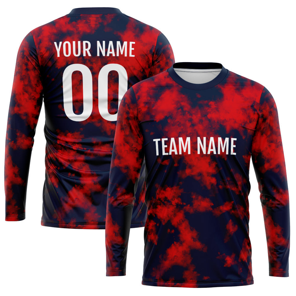 Custom Basketball Soccer Football Shooting Long T-Shirt for Adults and Kids Red-Navy enthsush