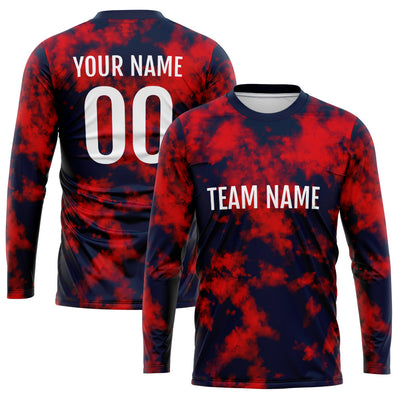 Custom Basketball Soccer Football Shooting Long T-Shirt for Adults and Kids Red-Navy enthsush