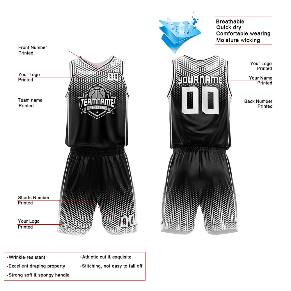 Custom Basketball Jersey Uniform Suit Printed Your Logo Name Number Black-White enthsush