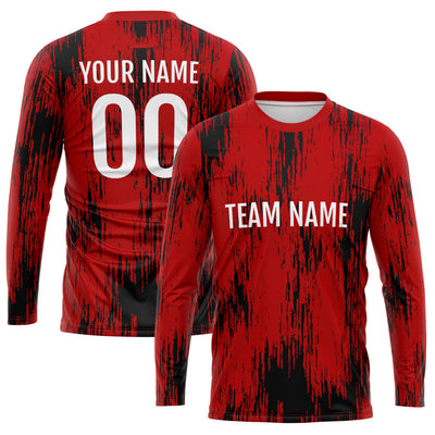 Custom Basketball Soccer Football Shooting Long T-Shirt for Adults and Kids Red-Black enthsush