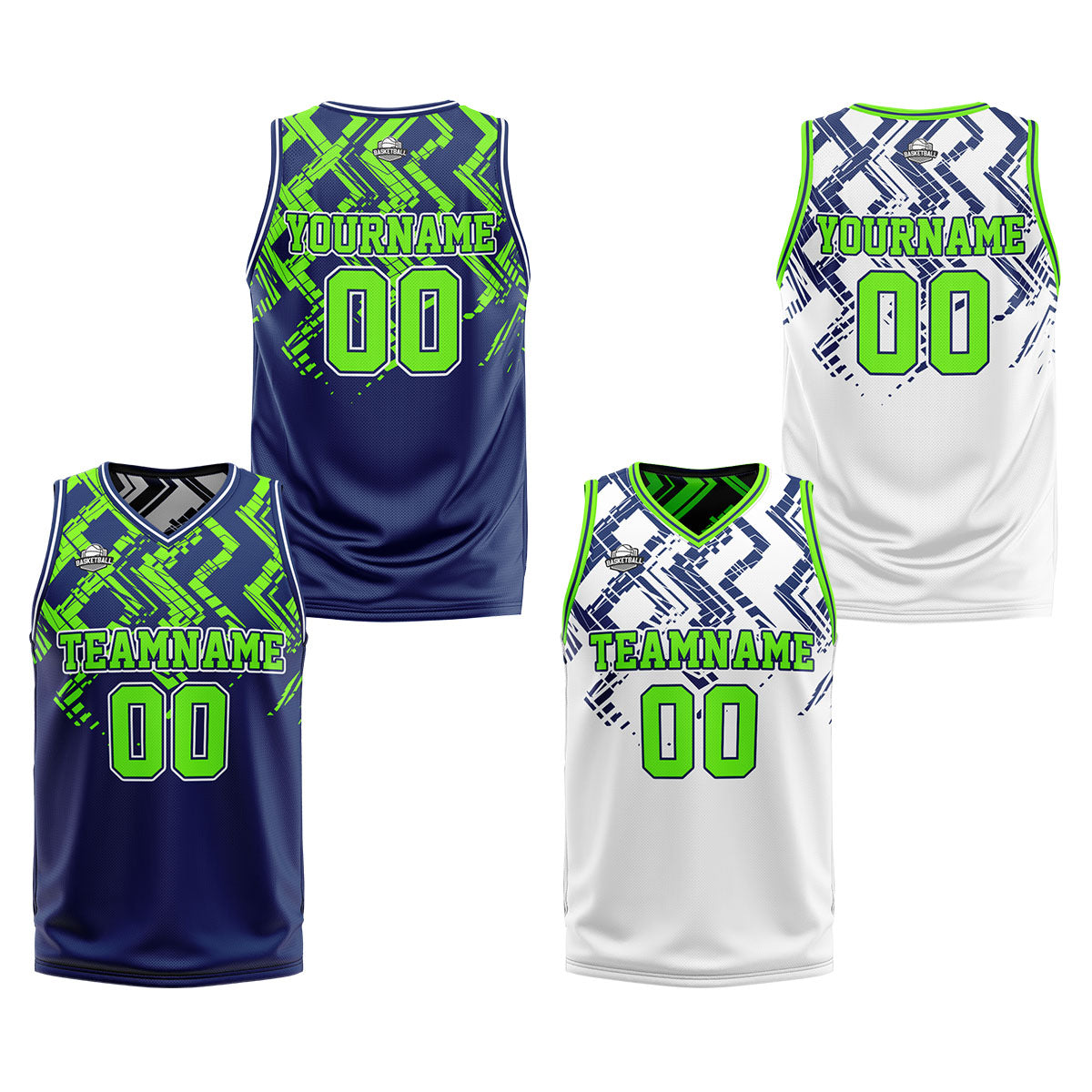 Custom Navy Neon Green Reversible Basketball Suit for Adults and Kids Personalized Jersey enthsush